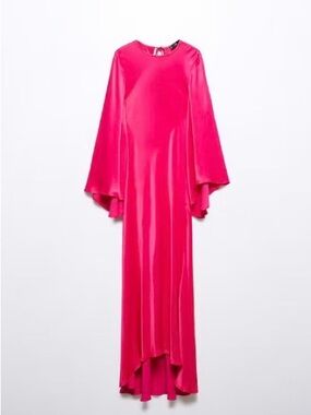 Flared-sleeve satin dress